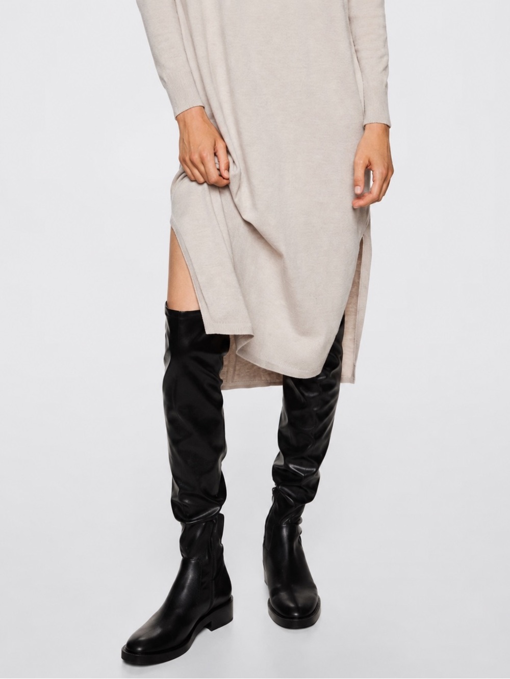 Mango Vegan Black Over the Knee Boots